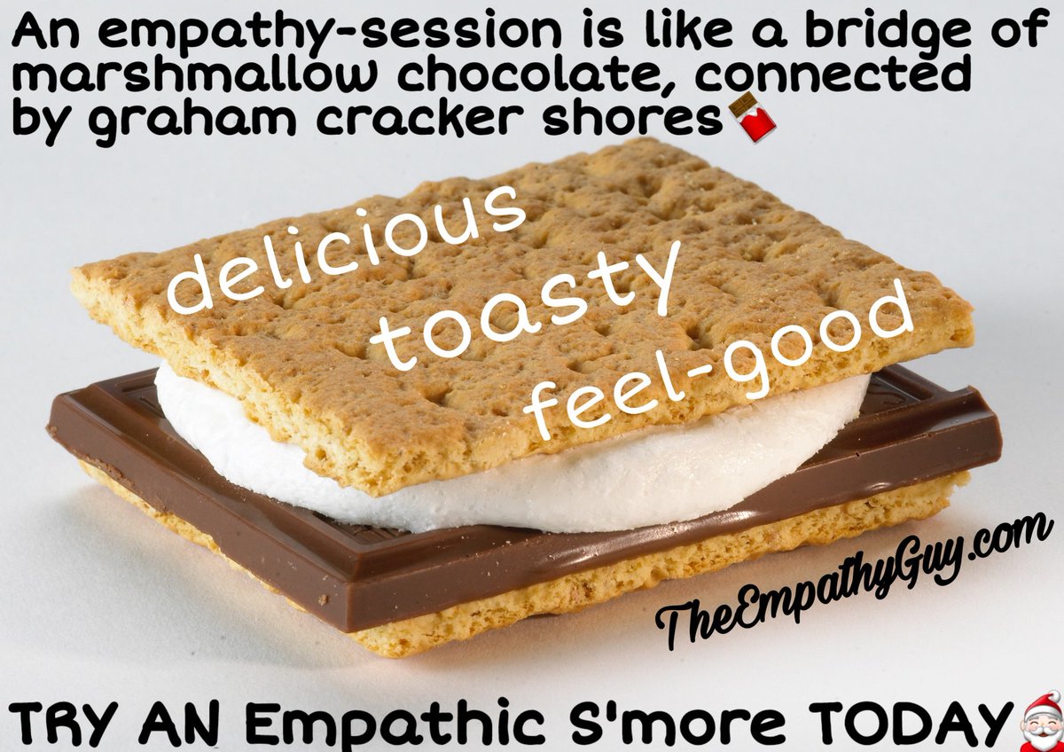 Compassioning's tweet photo. Ya know how S'mores are like this bridge of marshmallow chocolate, connected to a more hardened graham cracker shore?
That's what an #EmpathySession is like! Delicious, Toasty & #FeelGood🍫
TRY AN #EmpathicSmore TODAY🎅(& get that campfire feeling back again) https://t.co/orimYrbY72