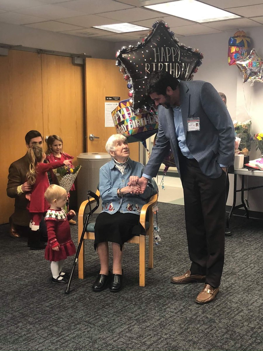 CrozerHealth's tweet photo. Ruth "Bunny" Implazo won't officially turn 100 until December 29. Still, Crozer-Keystone CEO Sharif Omar, and Patrick Kerrwood, president of Springfield and Delaware County Memorial Hospitals, hosted an early celebration to mark her milestone birthday on Friday morning. https://t.co/o7KLTXfGUw