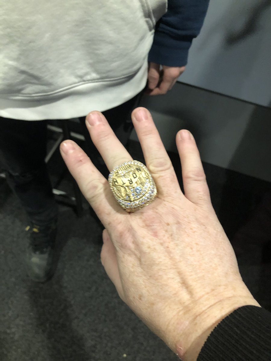 3ramkids's tweet photo. Ran into @lukerams1 old Ball Coach from Ontario Basketball and counsellor from Camp Olympia at the Raptors game as he now works for them!   Got a chance to@hold his ring!  Thanks Spencer! https://t.co/r5S3JEvOl7