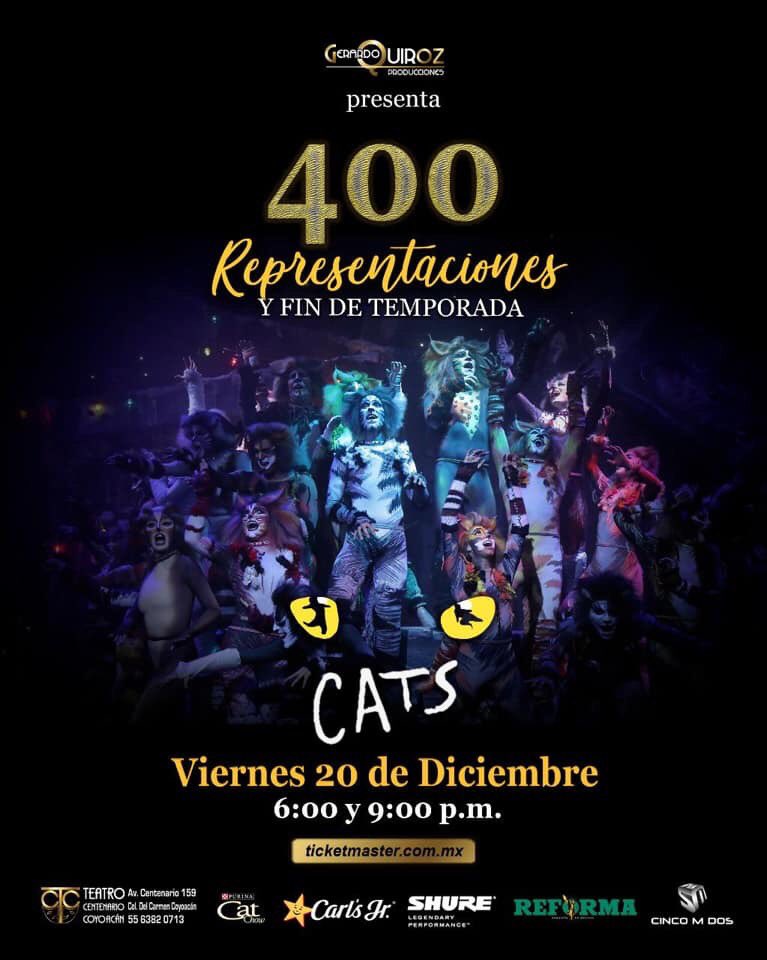 HOY ÚLTIMA FUNCIÓN DE @catselmusicalmx a las 9:00 pm con <a href="/NataliaSosaDiva/">Natalia Sosa</a> como #Grizabella 
¡Te esperamos!
.
.
.
#catselmusical #ultimafuncion #400representaciones #cdmx #coyoacan #teatrocentenariocoyoacan #gerardoquirozproducciones #FelizFinde