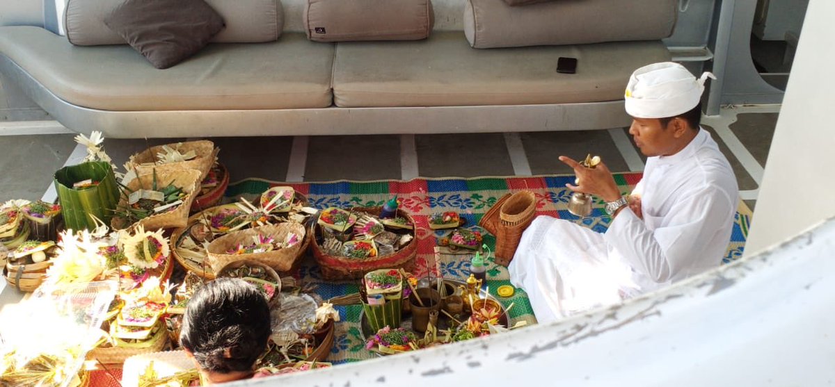 aneechacruise's tweet photo. Today is Tumpek Landep in Bali, where we celebrate and give thanks to metal/iron objects... including our beautiful boat and her engines. ๐๐ผ
#bali #ceremony #aneecha https://t.co/RJc8IpGzfi