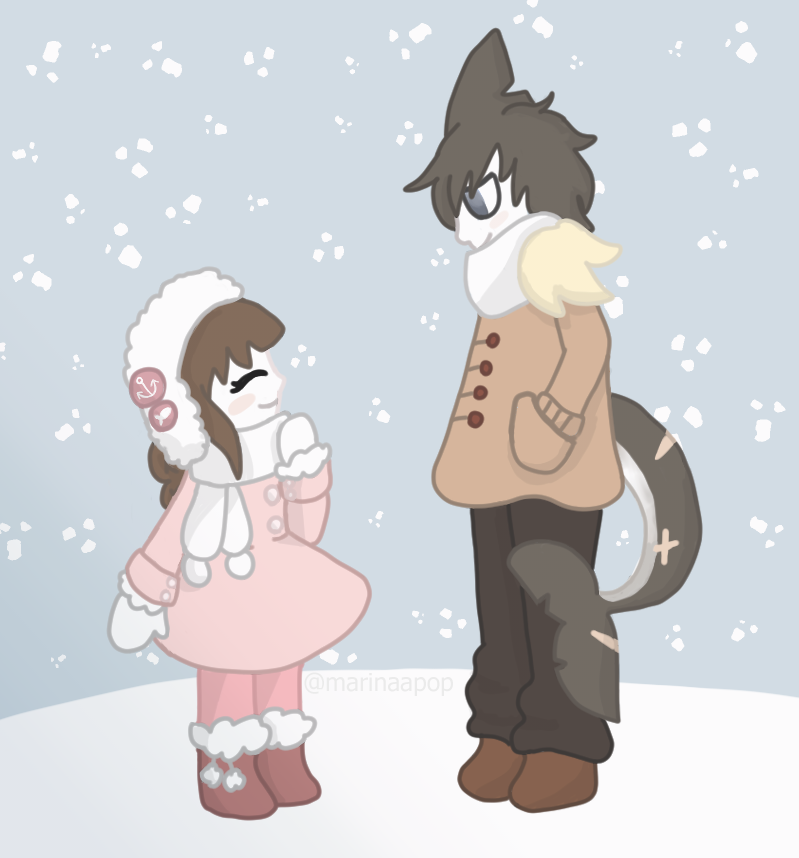 sanaaumi's tweet photo. snow date! @funamusea 
[ #okegom #mogeko #funamusea #dsp #samekichi #wadanohara #watgbs #rpg #rpggame #kawaii #cute #fanart #love #romance #samewadda #samewada #ClipStudioPaint #csp #winter #digital #digitalart #art ] https://t.co/aeV7cMoEON
