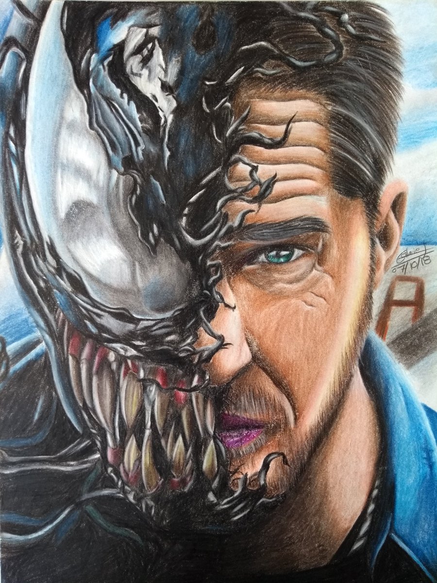 Gabriel17712308's tweet photo. Dibujo a color del personaje de peliculas Marvel - Venom. Espero les guste como quedó el resultado final!!!✍️✍️

 Materiales:
- hoja de block
- colores prismacolor
- borrador faberCastell https://t.co/c8Hse2Zziu