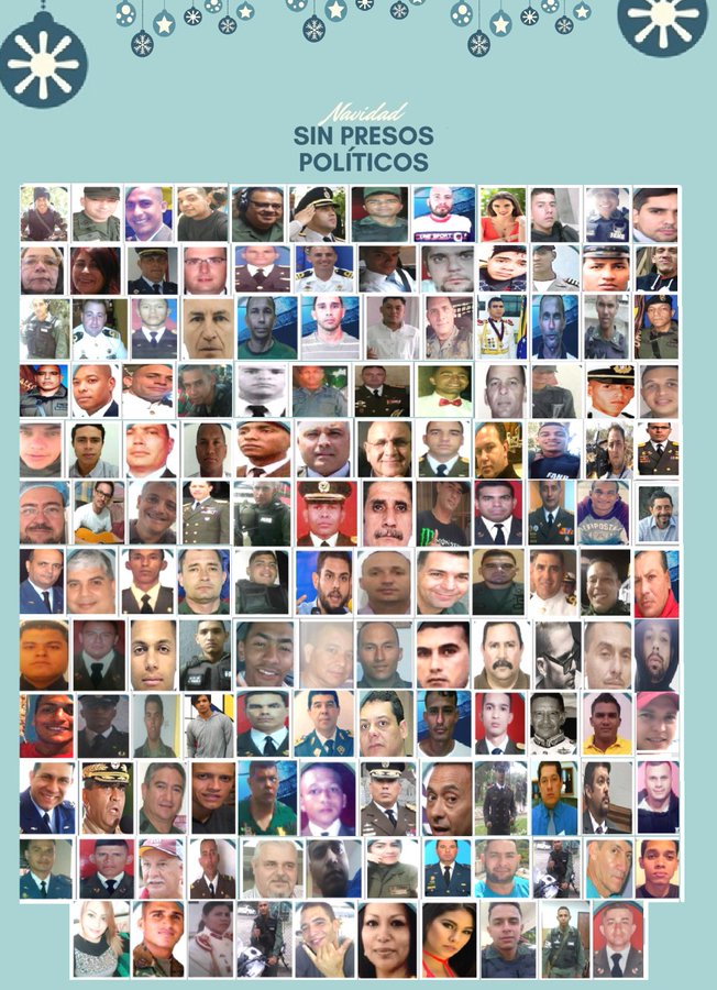 ProtestaMilitar's tweet photo. ALÓ: Éstos son solo 142 de los + de 400 #PresosPoliticos que existen en #Venezuela, hoy antes de acostarte piensa en c/u de ellos y en su familia que desea tenerlos en casa para #Navidad Eleva una oración y ayúdanos a EXIGIR: #NavidadSinPresosPoliticos #FamiliaUnidaEnNavidad https://t.co/mBVtbjARwj