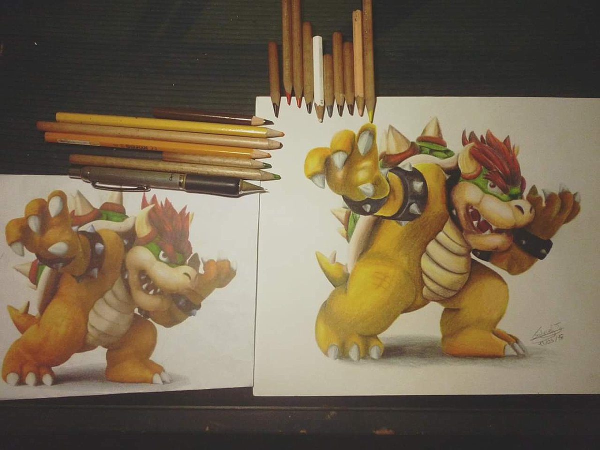 Gabriel17712308's tweet photo. Dibujo de Bowser!!! ✍️✍️ Dibujo hecho a color, duración de 2 meses para terminarlo.

Material:
- Prisma color
- Hoja de block
- lápiz HB

#nintendo #dibujo #dibujoacolor #supermario #mariobros #kingkoopa #reybowser https://t.co/Q9mOlj0zdo