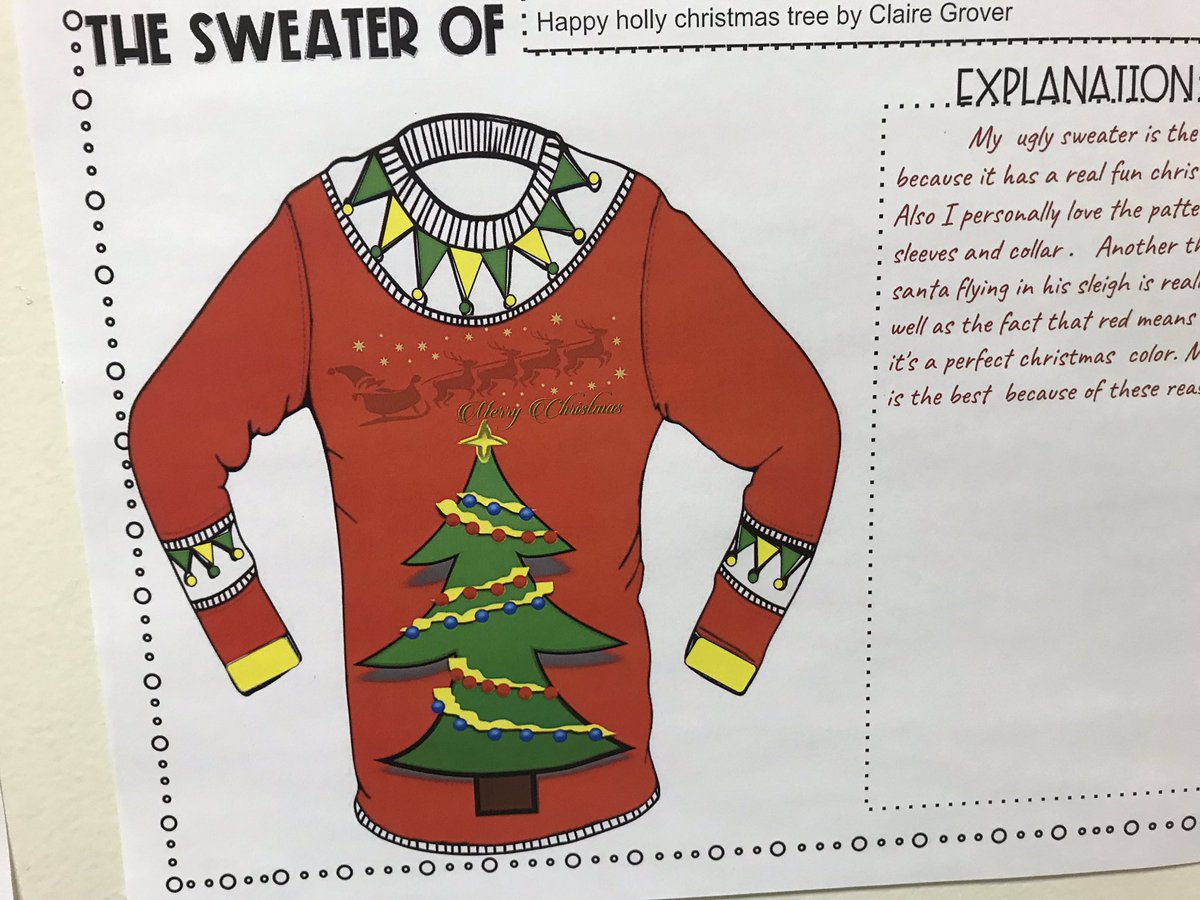 ms_leckie's tweet photo. Designed by 5th grade during our annual Ugly Sweater Contest! #spreadingchristmascheer #5thgraderocks @clearcreekcubs https://t.co/fb7Bbb0Nrh