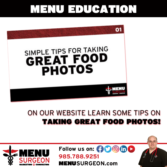 MenuSurgeon's tweet photo. Taking great #FoodPics is as much a science as it is an art. Let the #MenuSurgeon share with you, on our website (https://t.co/3FThDn20hx), some of the tips and tricks that make it easier to take amazing Food Photos! #Marketing #SocialMedia #TheDoctorIsIn https://t.co/m0P4VfN1kK