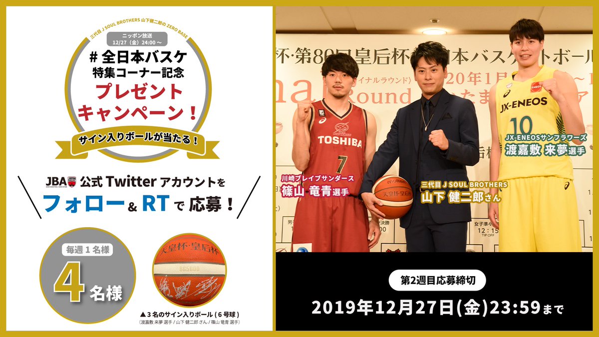 日本バスケットボール協会 Jba Ken Zb 全日本バスケ 特集コーナー記念 超豪華 3名のサイン入りボールを毎週1名 計4名の方にプレゼント Japanbasketball をフォローし この投稿をrtすれば応募完了 当選者にはdmでご連絡します 第2週目応募
