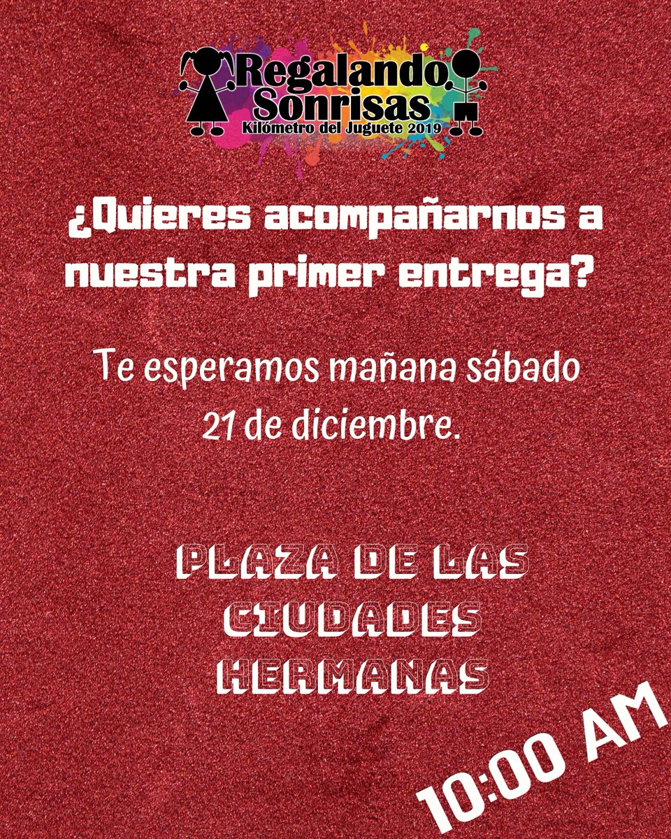 ¡Te esperamos!
Comunicate con nosotros.
#KmDelJuguete2019 #RegalandoSonrisas #Saltillo