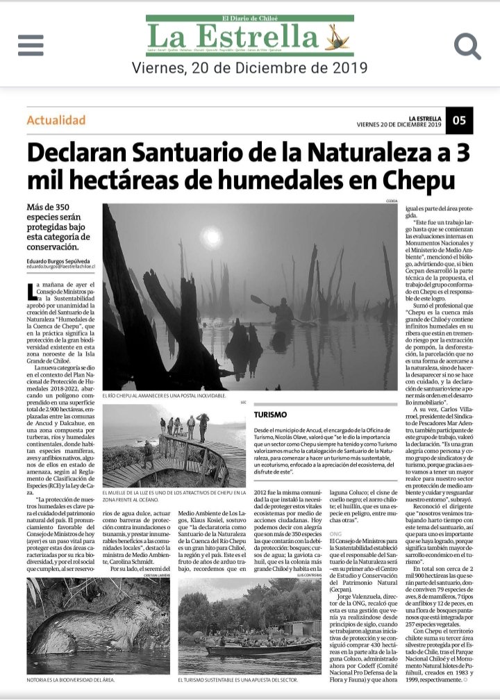 El estuario del rio Chepu es declarado Santuario de la Naturaleza, gracias al compromiso y trabajo de la Ong @CECPAN y a la comunidad local organizada.