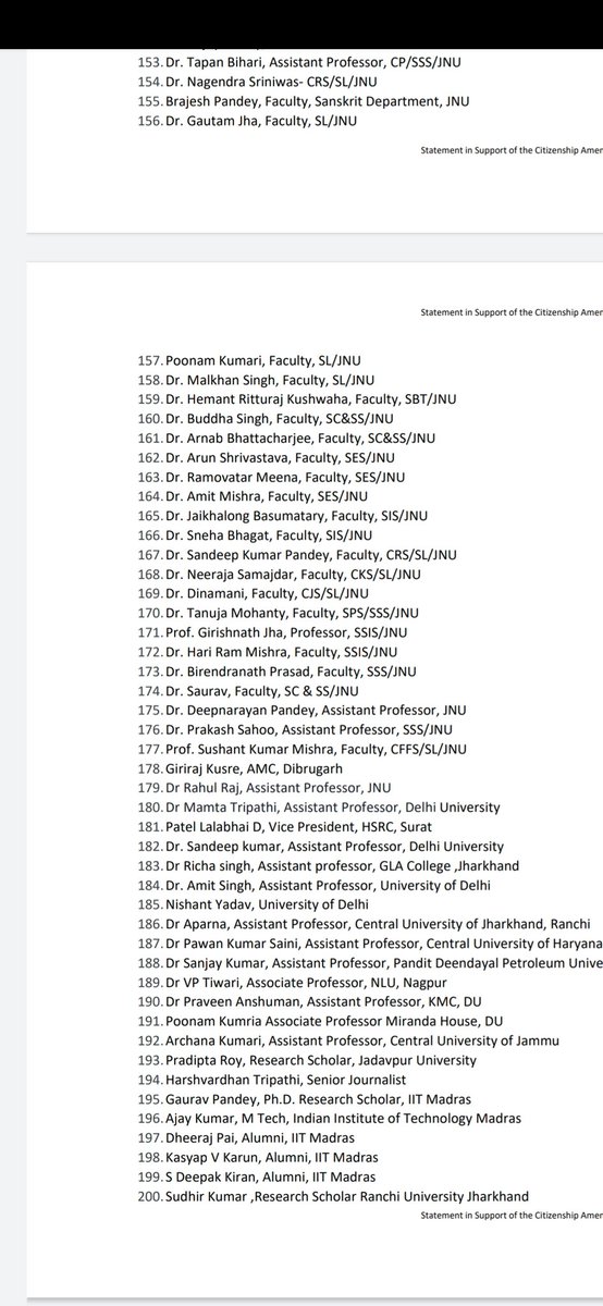 Vasudha156's tweet image. Meanwhile a group of academics and research scholars have released a statement in support of CAA.