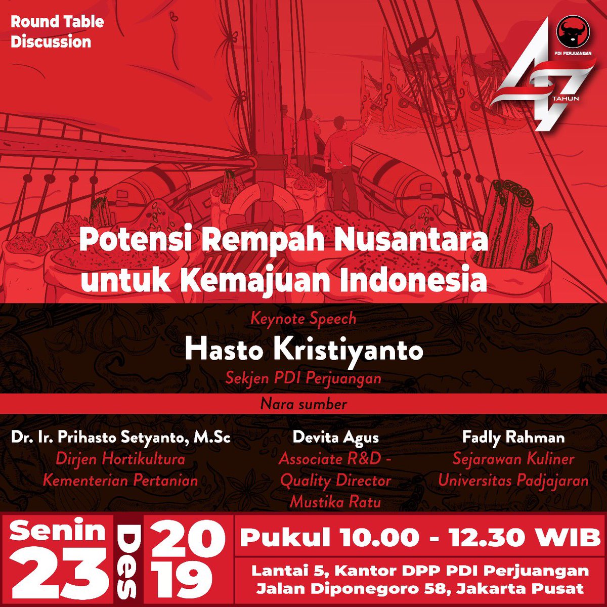 66Hasto's tweet photo. Jelang Rakernas, #PDIPerjuangan mengadakan beberapa diskusi termasuk Senin tgl 23 Desember. Hasil diskusi ini akan jadi masukan buat peserta Rakernas.
#47tahunpdiperjuangan https://t.co/sadehTQJZO