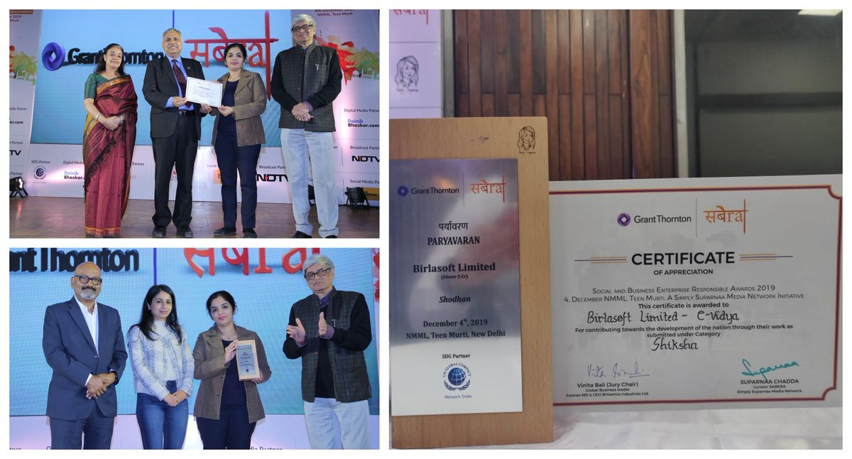 birlasoft's tweet photo. We are privileged and delighted to announce that our #CommunityInitiatives projects - #Shodhan &amp; #EVidya have been recognized with @SABERA2019 awards, for the 2nd year, in a row. Shodhan &amp; E-Vidya were nominated in 'Paryavaran' (Environment ) &amp; 'Shiksha' (Education) categories. https://t.co/qkTtrQ23E2