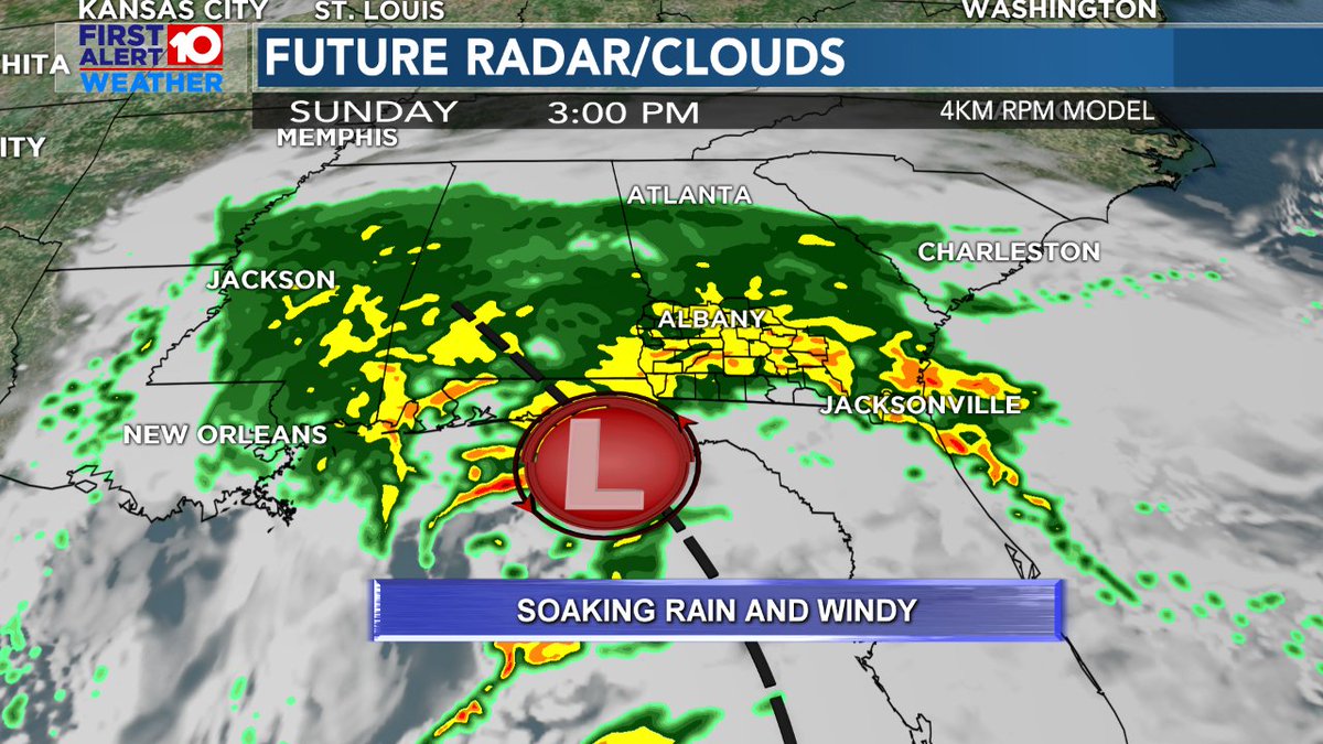 Travel conditions rather tricky Sunday. Soaking rain and gusty winds across the region. #gawx #alwx #flwx #besafe #slowdown #track #walbweatherapp
