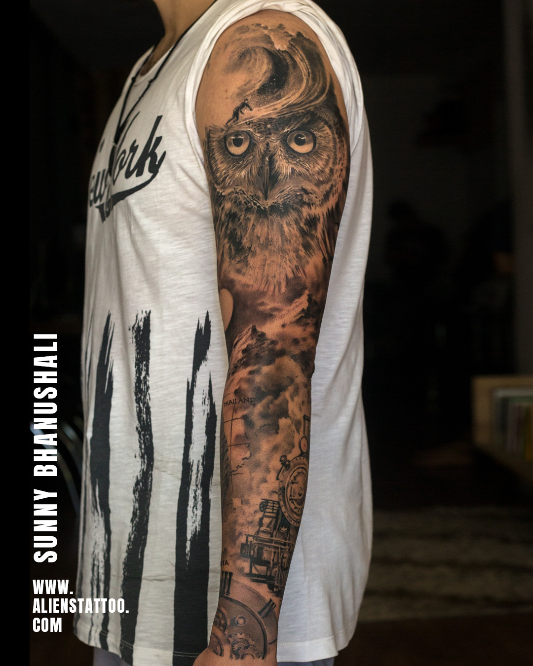 realistic owl tattoo