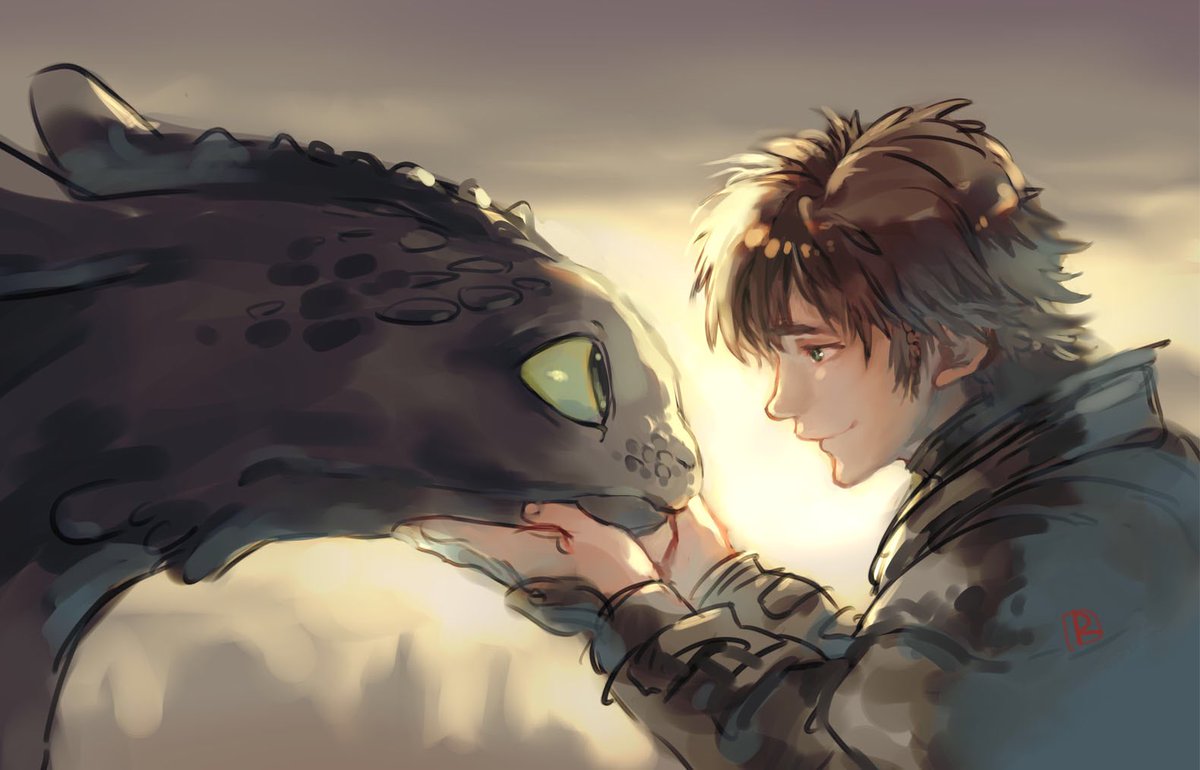 1boy male focus brown hair smile looking at another short hair dragon  illustration images