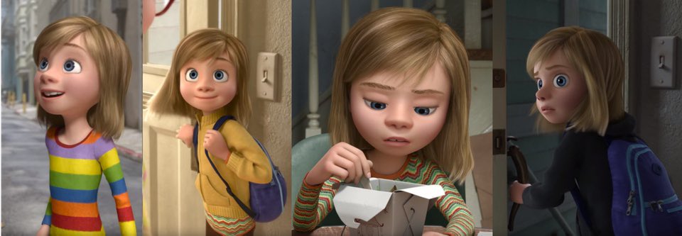 In ‘Inside Out’ (2015), the color of Riley's clothes reflect her emotional state, from balanced to forced optimism to muted anxiety to repression