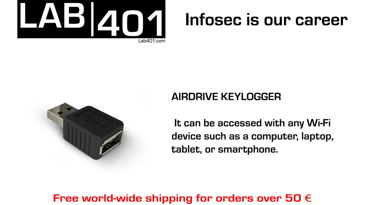 Lab_401's tweet image. Compatible with all USB Keyboards. Undetectable by security software, no maintenance required after installing.
we offer free shipping worldwide for orders over 50 Euros :)
lab401.com/products/airdr…
#keylogger #ultrasmall #pentesting #infosec #redteam #blueteam #hacking