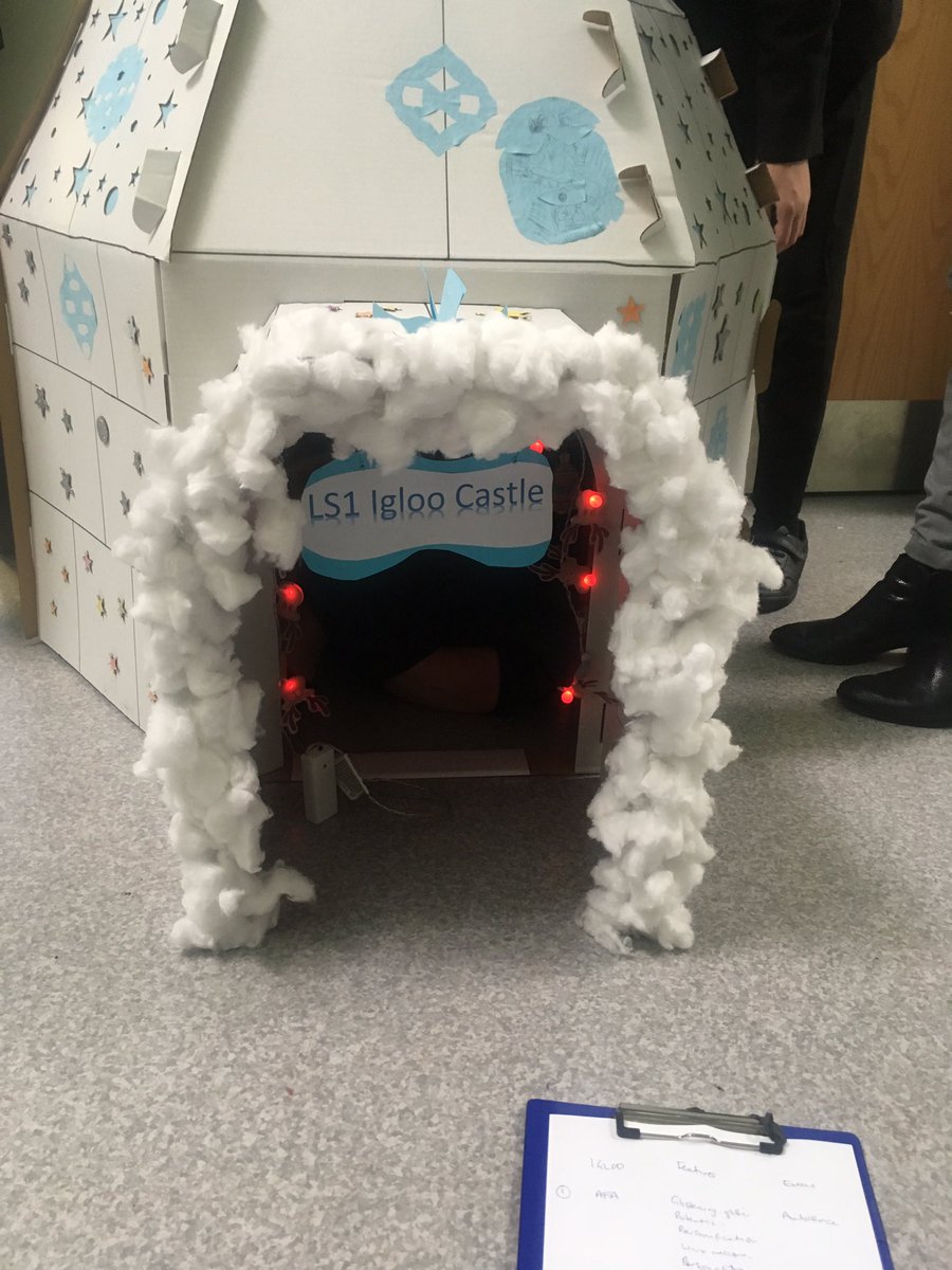CourtElevate's tweet photo. Thank you to Mrs. Mathews for judging the Christmas Igloo competition yesterday. Team LS1 scooped first place with a North Pole theme. Great work! @CourtFieldsSch https://t.co/Dj9FItrBIL