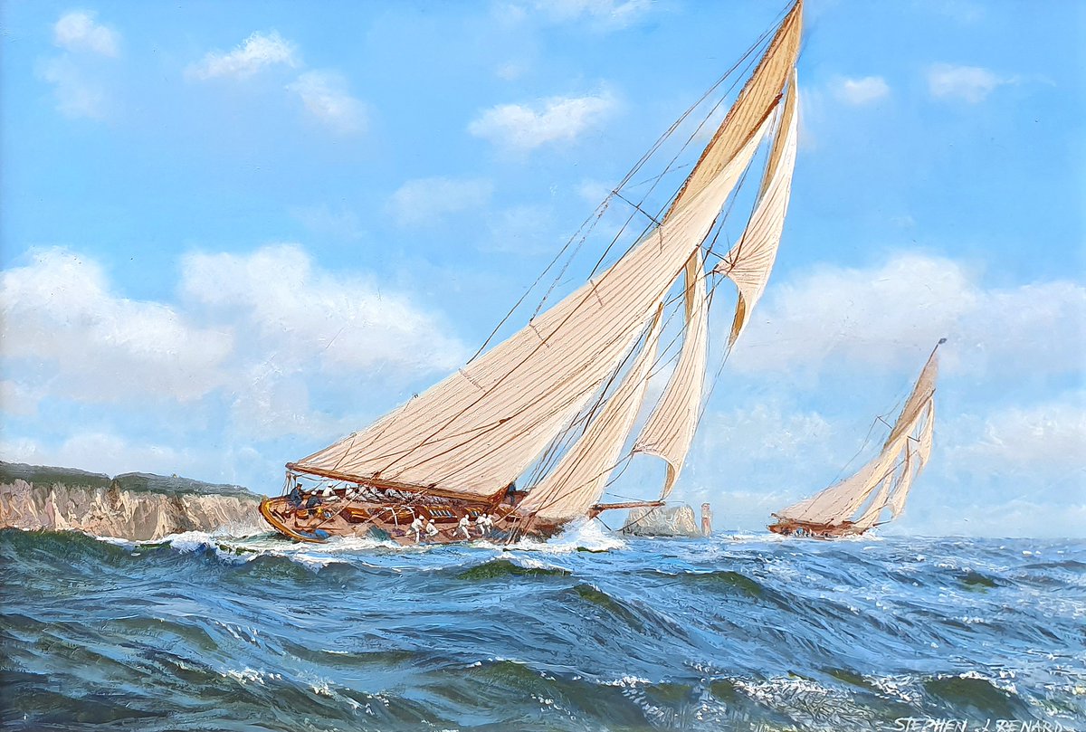 'Britannia & Navahoe off the Needles' by  the renowned contemporary #Marine artist Stephen Renard.
Oil on board
10'x14.5'
Available to view in our #Belgravia #PimlicoRoad gallery. 
#Needles
#IsleofWhite
#sailing
#sail
#boat
#boats
#Britannia
#Navahoe 
#StephenRenard
#MarineArt