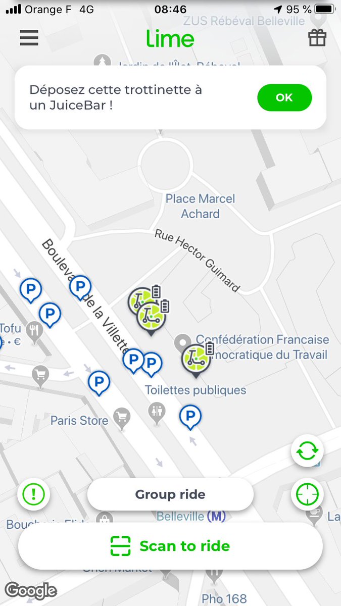 Ah et tiens vu que je suis lancé, la <a href="/CFDT/">CFDT</a> tente une nouvelle manière de bloquer pendant les grèves : ils privatisent des trottinettes <a href="/limebike/">Lime</a> dans leurs locaux. C'était jeudi matin un peu avant 9h à Belleville
J'ai pas regardé les autres opérateurs de trottinettes ou syndicats
