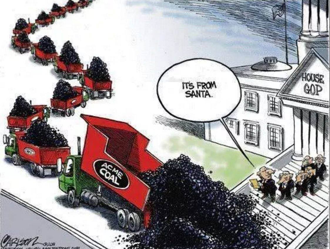 Energy4later's tweet photo. An old cartoon that's still relevant today @GOP @realdonaldtrump #ClimateEmergency #santa #coal #xmas #stuartcarlson https://t.co/u0R2dEuDS5