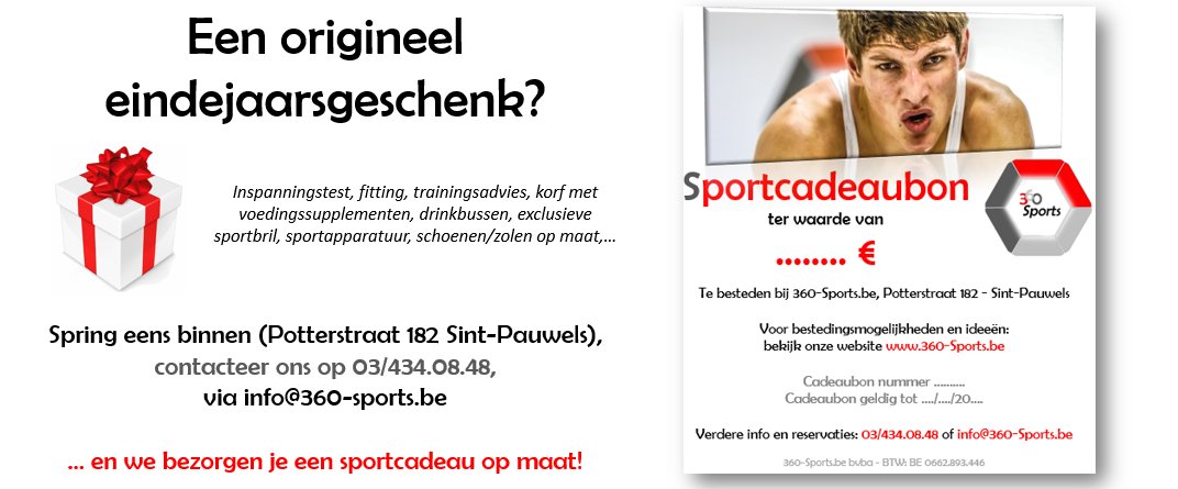Een gepast cadeau voor uw sportieve vrienden of vriendinnen? Met een cadeaubon van 360-Sports zit je altijd goed...  ow.ly/WDgN50xCPXg of Potterstraat 182 te Sint-Pauwels. Fijne feesten!