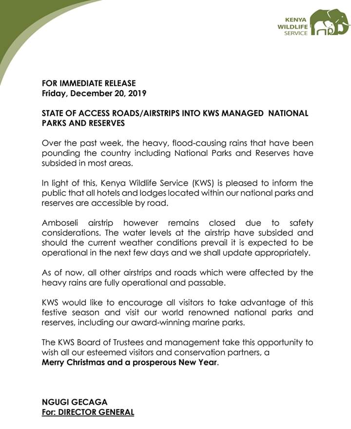 KWSKenya's tweet photo. UPDATE on the state of access roads and airstrips into KWS National Parks and Reserves.

#BadilishaFormNaKWS #DiscoverKWSParks https://t.co/KQvMp5N1VE