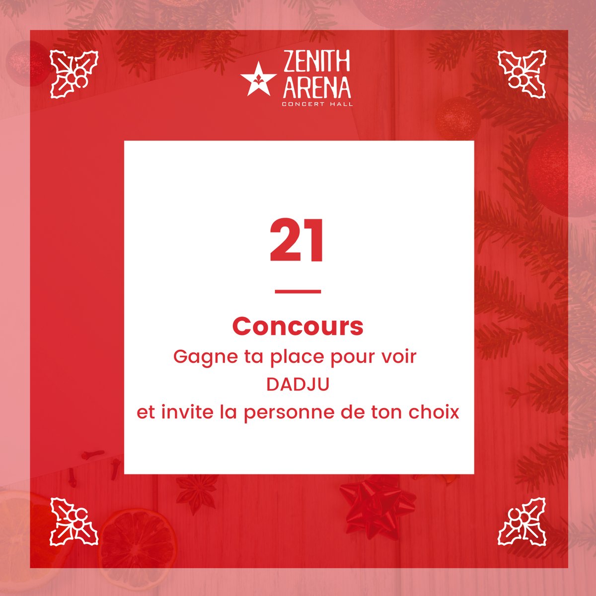 zenithdelille's tweet photo. 🎄 Calendrier de l'Avent • Jour 21 🎄

Nous mettons en jeu 1x2 places pour le concert de 
@Dadju le 25 mars 2020 au Zénith de Lille

Pour participer :
👍 Follow @zenithdelille
🔄 Retweet ce tweet 
❤ Aime ce tweet 

⏰ Tirage au sort ce soir 20h ✔ https://t.co/VjdihISYP5
