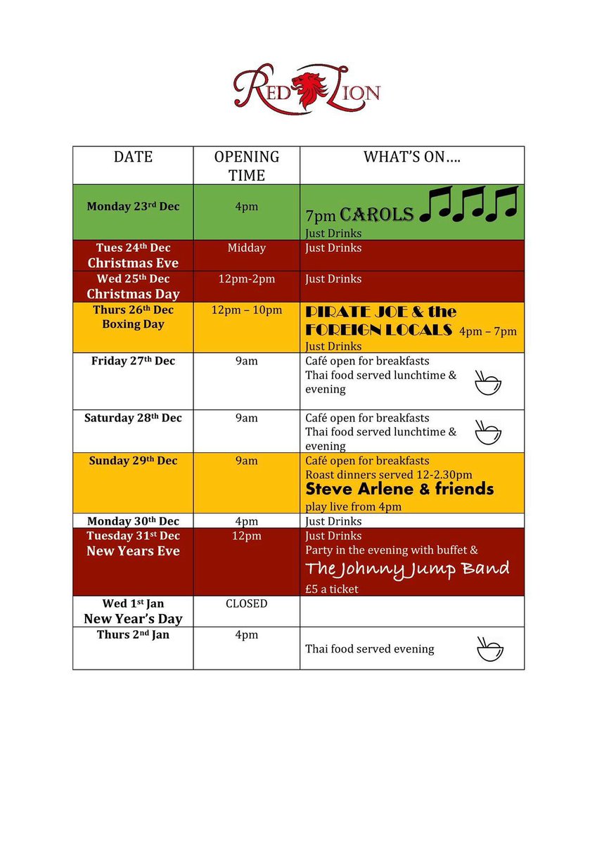 Opening hours over Christmas