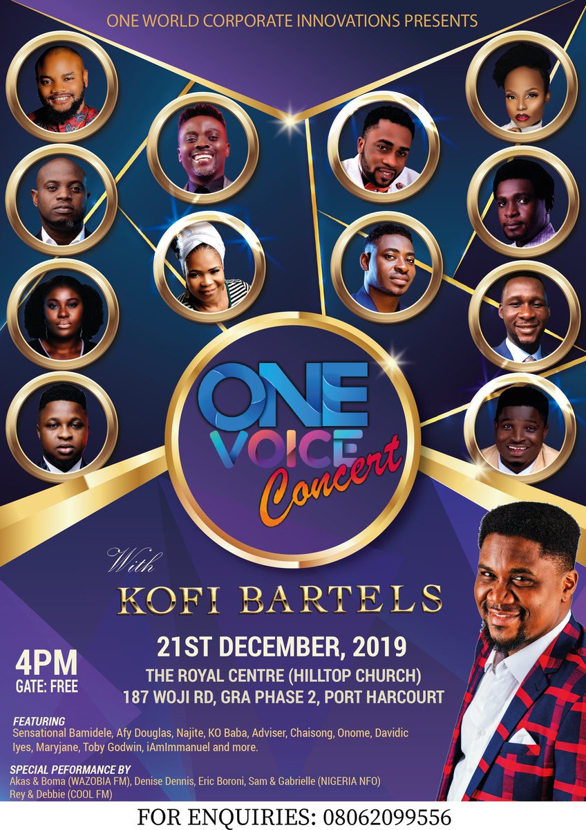 ChumaNnoli's tweet photo. Port Harcourt! @Kofi_Bartels ' #OneVoiceConcert IS TODAY.
Amazing Vocals, Humour & Word Play for a #celebration
Access is FREE || 4pm
β‘ The Royal Center, Woji Road. GRA. https://t.co/6943U1tATg