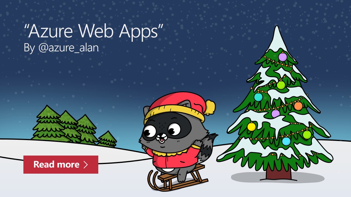 Bit is going down a snowy mountain top on a sled. On top is displayed "Azure Web Apps"