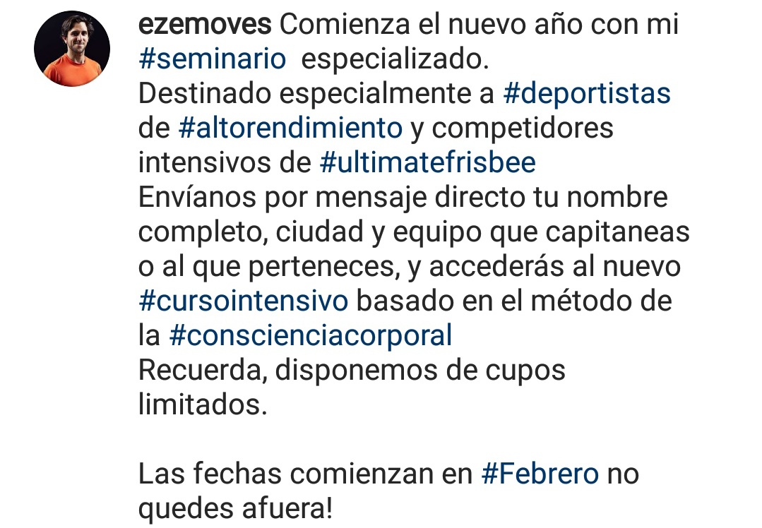 Dinos tu nombre, equipo y ciudad por DM y te diremos cómo acceder a mi seminario destinado a deportistas de alto rendimiento de #UltimateFrisbee