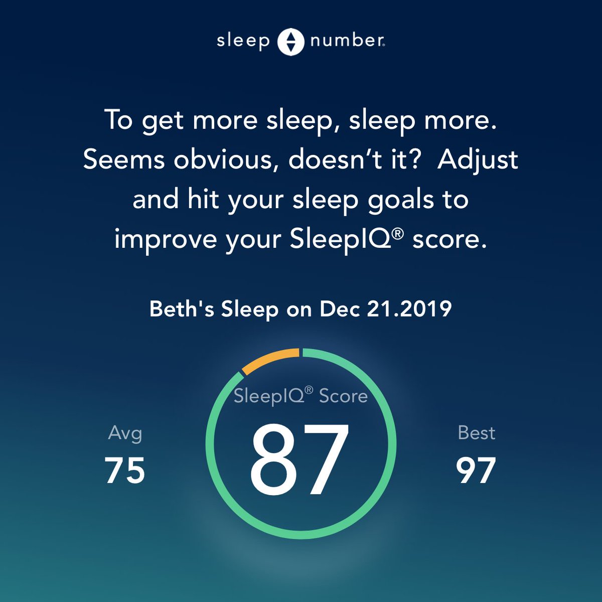 MrsBethGiger's tweet photo. Thanks Sleep IQ! We all need reminders some time to slow down and take care of ourselves. Especially over the busy holidays! #BetterSleep #Pittsburgh #Mills #SleepIQ https://t.co/sLxlqZL31B