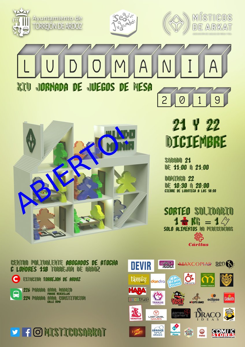 MisticosArkat's tweet photo. ABIERTO!! Ya estamos en el centro Polivalente Abogados de Atocha, en la C/ Londres 11b en Torrejon de Ardoz, ven a pasarlo bien en nuestros torneos, actividades y con sorteos de muchos juegos, trae alimentos no perecederos para @CaritasMadrid . @Ayto_Torrejon @TorrejonJoven https://t.co/6qZfgzO27o