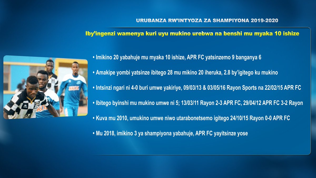 TityKayishema's tweet photo. #RwandaClasico 

Iby'ingenzi ukwiye kumenya byaranze imikino 20 iheruka guhuza @aprfcofficial3 v @rayon_sports mu myaka 10 ishize.

#APRAY #KickOffRBA @rbarwanda @RwandaTV https://t.co/1Oqz2PSgUX