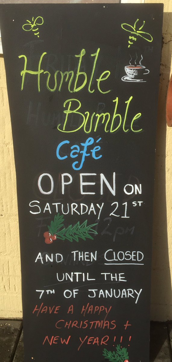 humblebumbleca1's tweet photo. We all at HumbleBumble Cafe wish you a Happy Christmas and a Bee-eutiful 2020!
Back on Tuesday 7th Jan... https://t.co/cf6F21TWjF