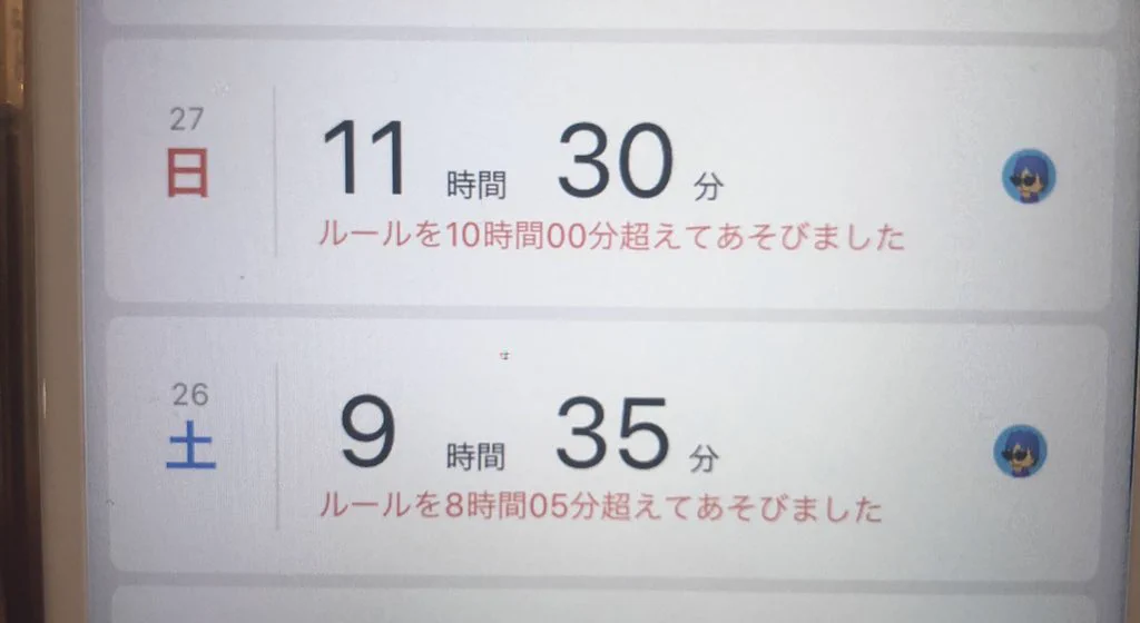 @himaluna みまもりアプリを入れるも強制終了設定していなかった知人。ふと息子のプレイ時間を見て驚愕。 