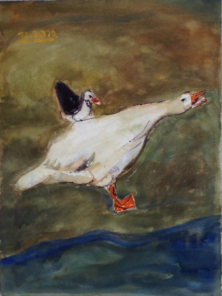 berndblacha's tweet photo. Friends, Watercolor painting 56x42cm, December 2019 https://t.co/0P7JOZYpHW