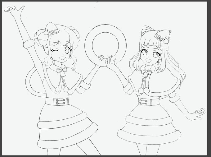 クリスマスのイラストをきららちゃんとあこちゃんで描こうと思い、頑張っております。が、めげそうです。二人が持ってるリースどうしようかなあ・・・。 