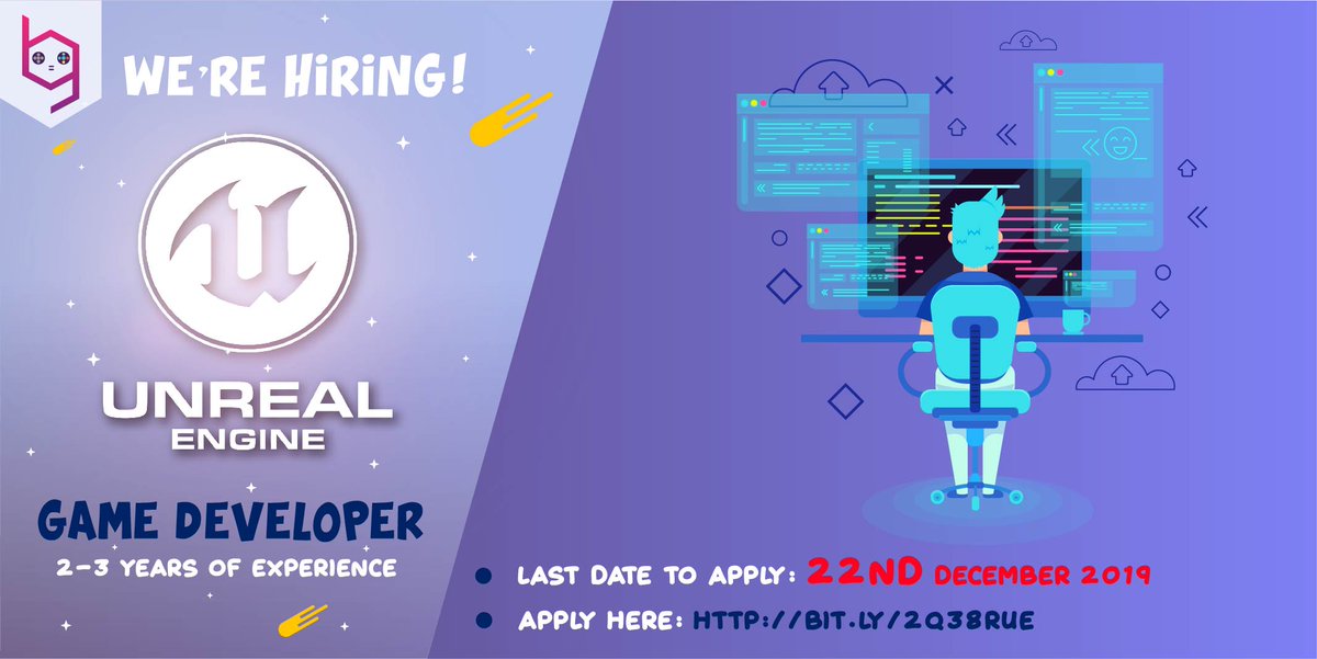 braingamesstd's tweet photo. Brain Games Studio is looking for "Unreal Engine Game Developer".
Last Date to apply: 22nd December 2019
For more Details and to apply go to-> https://t.co/OEpHVxr2Sy
This post is Lahore based.
#hiring #jobs #urgently #recruitment #unrealengine #gamedeveloper #BrainGamesStudio https://t.co/SbqueN8IYX