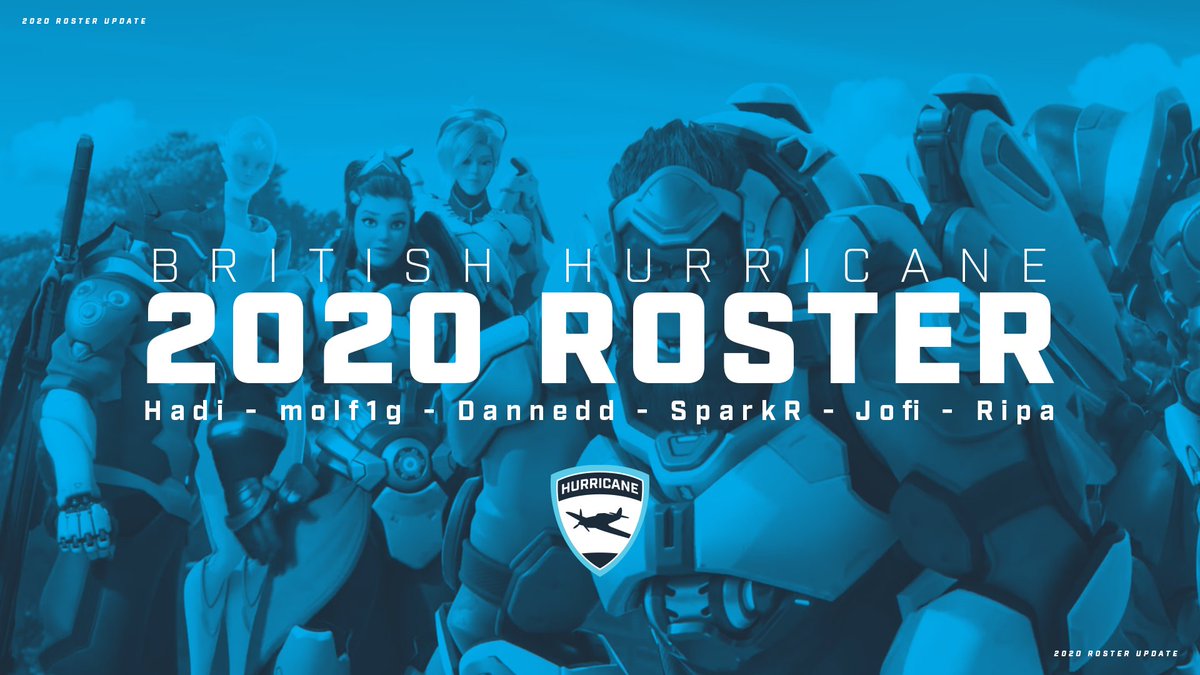 With a former gladiator joining our ranks, the 2020 British Hurricane are ready to take flight! Please join us in welcoming Ripa to the British Hurricane to complete our starting 6! #FangsOut🛩️ 

🏥 @Jofi_ow  & @Ripa_ow 
🛡️ @hadi_ow & @Molf1g 
⚔️ @Danneddow  & @SparkR_OW