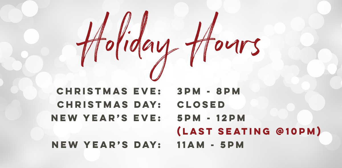 Holiday Hours at Hazel!