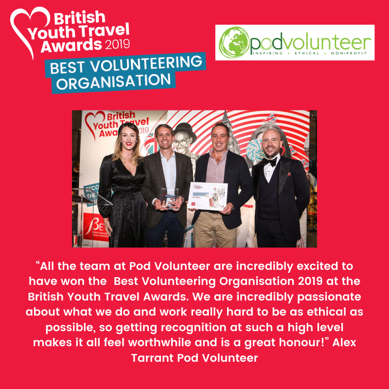 Congratulations <a href="/podvolunteer/">Pod Volunteer</a> winning the Best Volunteering Organisation category in 2019

ow.ly/HkFb50xE30S

#youthtravel #BYTA19 #awards #educationaltravel #association #travelstudy #travel #BYTA #sponsorship
