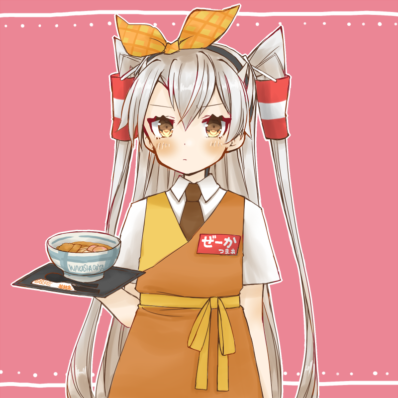amatsukaze (kancolle) 1girl solo two side up hair tubes grey hair long hair apron  illustration images