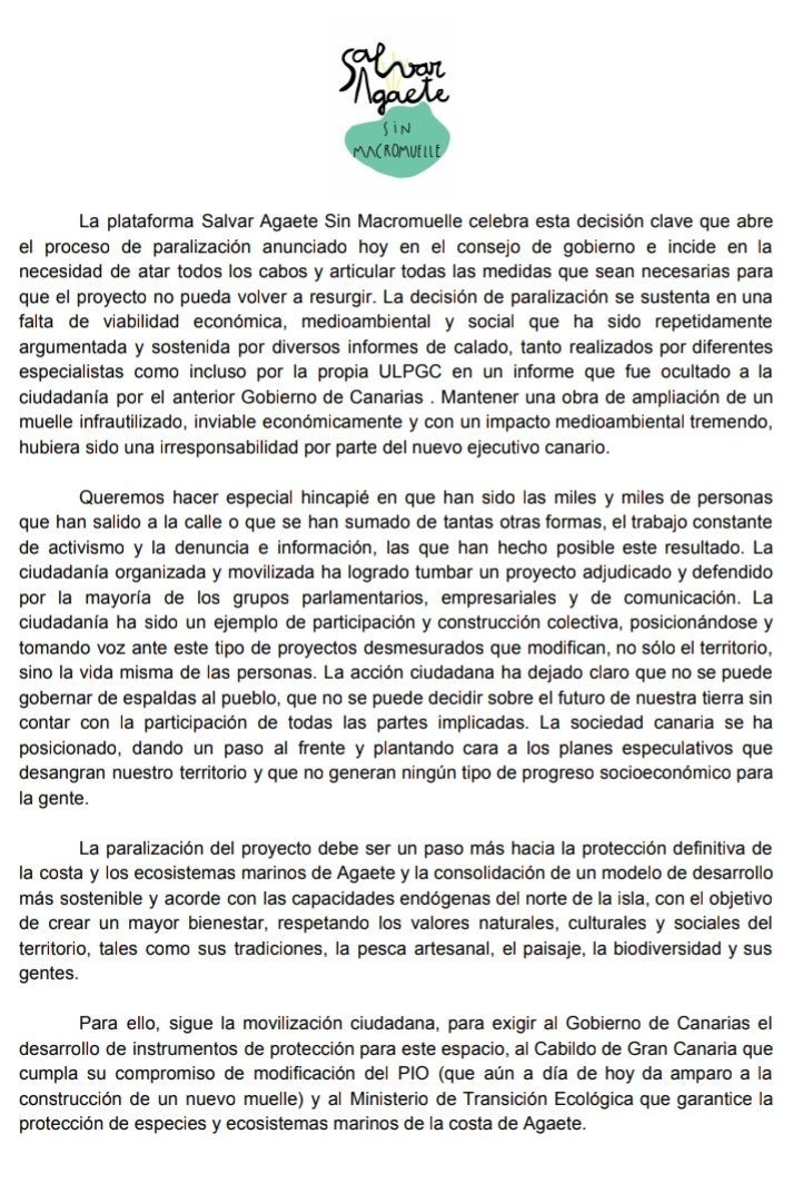 MacromuelleNo's tweet photo. Estamos muy felices del anuncio por parte del @PresiCan de paralización del #macromuelle, el anterior Gobierno Canario, liderado por @coalicion, había ocultado datos e informes relevantes que demostraban la inviabilidad e insostenibilidad de la obra. 
👇🏽👇🏽hilo https://t.co/Nkjw2VKdpJ
