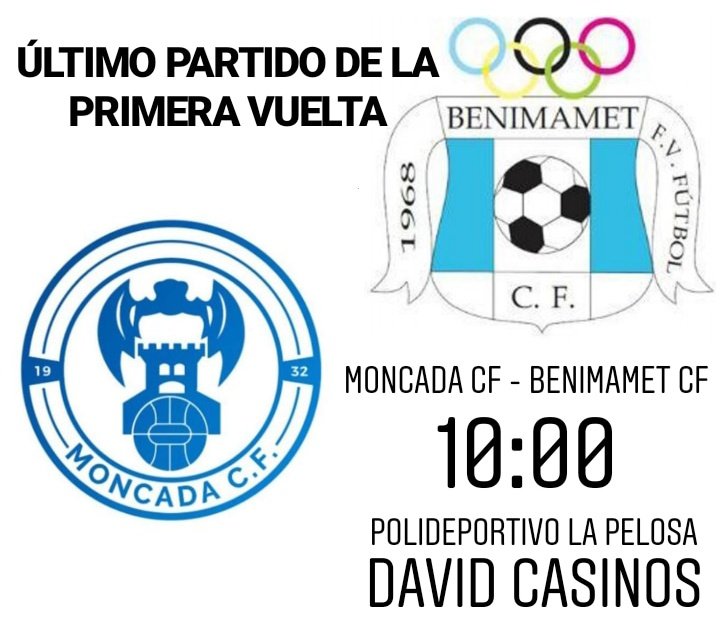 ⚽ ÚLTIMO PARTIDO DE LA PRIMERA VUELTA ⚽

Después de la muy buena imagen que mostró el equipo la semana pasada, volvemos a casa para cerrar el año.

🗓️ Domingo 22 de diciembre.

⚽️ Moncada CF - Benimamet CF

🕖 10:00h

📌 Polideportivo David Casinos 'La Pelosa'

💙 #TORNEM 💙