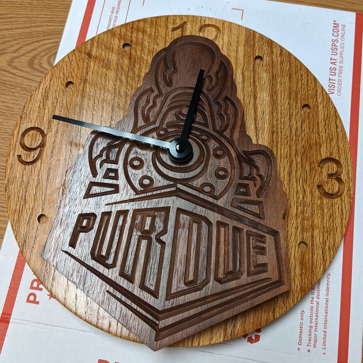 Pix2Proto's tweet photo. Walnut and ash #purdue clock is done and delivered!
.
.
#woodworking #woodsigns #signmaking #signmaker #woodworker #workbee #cncwoodworking #indianamaker #indiana #pix2proto https://t.co/fEhT4mi5sG