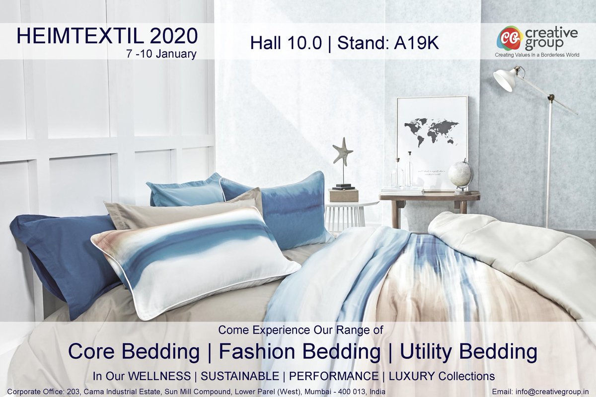 TextilePvt's tweet photo. We are looking forward seeing you at Heimtextil 2020. Our stand is in Hall 10.0 Stand No: A19K.

#CTMPL #creativetextilemillspvtltd #bedding #sheetset #basicbedding #fashionbedding #fabrics #wellness #sustainability #performance #luxury #madeingreen #madeinindia #Heimtextil2020 https://t.co/CxYYAI65zu