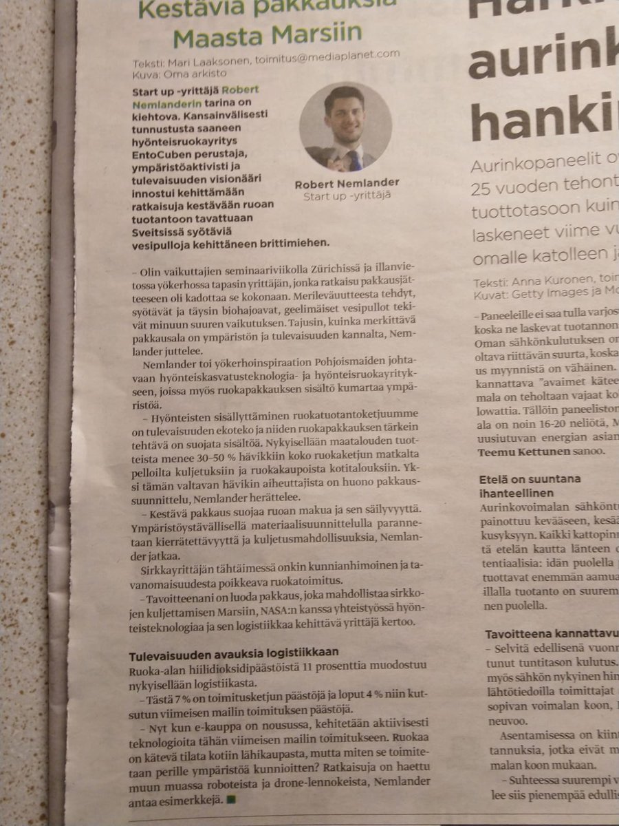 Visiointiani tänään Hesarissa - sveitsiläisestä yökerhosta ulkoavaruuteen asti: "Kestäviä pakkauksia Maasta Marsiin"

Lisää pakkausten tulevaisuudesta ja terveiseni Huippuvuorilta #Pakkaus-lehdessä: "Merten muovijäte on pakkausalan Tsernobyl." #kestävyys issuu.com/pakkaus/docs/p…